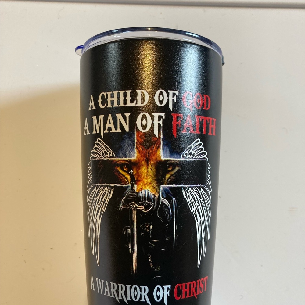 NWOT A Child Of God A Man Of Faith Travel 7” Cup Black